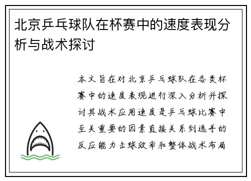 北京乒乓球队在杯赛中的速度表现分析与战术探讨